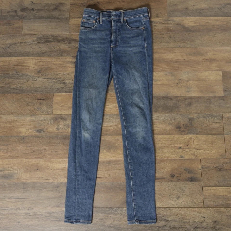 Pantalones de mezclilla para mujer Denim Forum 25 The Lola tiro alto ajustados azul medio Foto 1 de 4