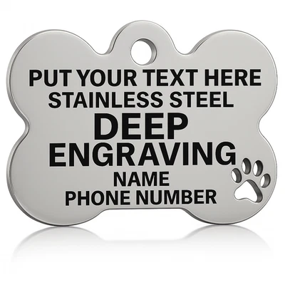 Custom Deep Engraved Stainless Steel Pet ID Tag - Personalized Dog Cat Tag - Image 1 of 3