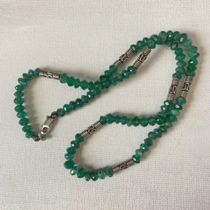 Handmade Faceted Emerald Beaded Necklace Sterling Silver Beads 16.5" Long Choker - Picture 1 of 6