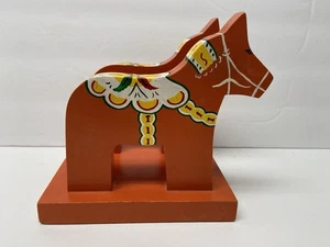 Vintage Swedish Dala Horse Napkin Holder Wooden Made in Sweden Hand Made 6.5" - Picture 1 of 8