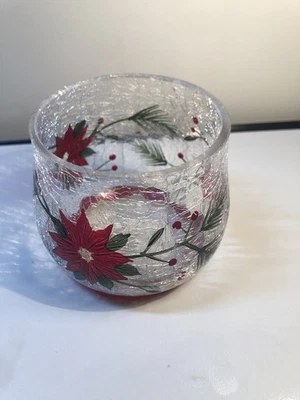 Candelabro votivo de vidrio agrietado Yankee Candle Co Poinsettia Foto 1 de 4