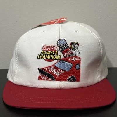 Vintage 1996 Coke Coca Cola Polar Bear NASCAR Snapback Hat OSFA NWT Made In USA - Image 1 of 4
