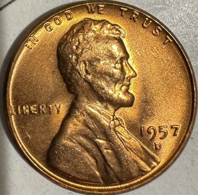 1957 D LINCOLIN Wheat Penny, Bie Error, L On Rim,DDO GEM COIN UNCIRCULATED #1D - Image 1 of 2