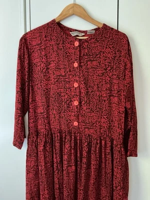 Vestido Camisa Vintage Tomorrow’s Antiques Vermelho Estampa Abstrata Anos 90 G - Imagem 1 de 4