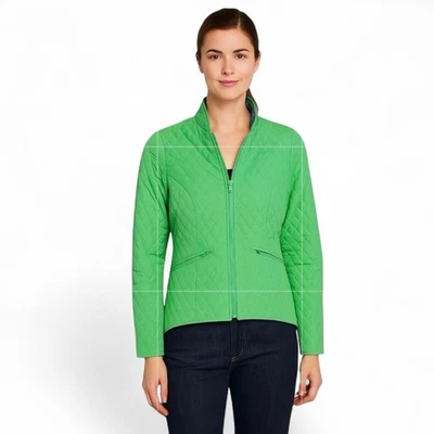 Casaco acolchoado verde brilhante J Peterman outono equestre XS contemporâneo - Imagem 1 de 4