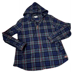 LL Bean Plaid Hoodie Flannel Relaxed Fit Full Zip Jacket Shacket Sz M - Picture 1 of 18