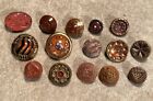 15 Antique Luster Glass, Glass In Metal, Painted Glass Buttons