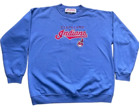 VTG 90s Cleveland Indians Wahoo Baseball Sweatshirt Crewneck Size XL Blue RARE Cover