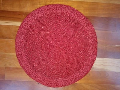Red Glass Beaded 15" Round Placemat Charger Christmas Table Linen Heavy Handmade - Image 1 of 4