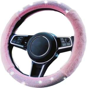 Pink Fluffy Steering Wheel Cover for Women, Universal 15 Inch Bling Car Steering - Picture 1 of 12