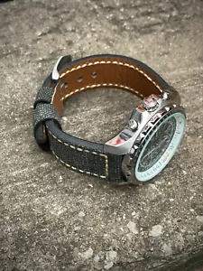 CINTURINO OROLOGIO SPESSO TELA/PELLE NERO - 20mm 22mm 24mm 26mm ALETTA - Foto 1 di 9