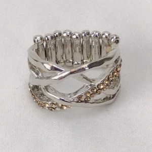 Anillo de banda elástica estilo infinito en tono plateado diamantes de imitación de colores citrino topacio - Imagen 1 de 7