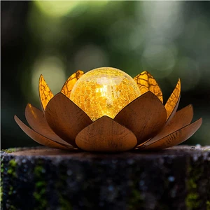Solar Light Outdoor Waterproof Garden Light Metal Glass Decorative LED Lotus Flo - Picture 1 of 8