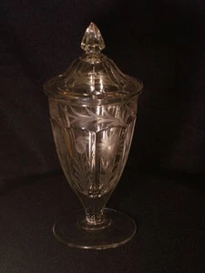 Elegant Depression Floral Engraved Covered Candy Jar - Picture 1 of 1