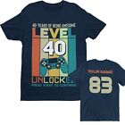 Personalised 40th Birthday T Shirt LEVEL 40 COMPLETE Name On Back Gaming Gift