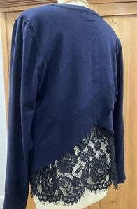 DKNY Navy Boxy Sweater with Black Lace Underlayer and Funky Back XL 12/14 - Picture 1 of 13