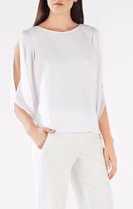 NEW BCBG MAXAZRIA WHITE KYLEIGH FRINGEBACK SLITSLEEVE TOP LMQ1U884/S488A SZ XXS - Picture 1 of 2
