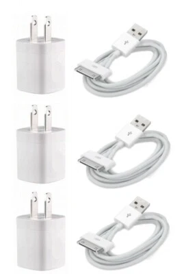 3X White Home Wall AC Charger for iPhone 3/3GS/4/4S Ipod Ipad 1-3 USB Cable Cord - Image 1 of 3