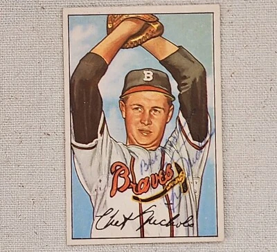 1952 BOWMAN AUTOGRAPHED CHET NICHOLS BASEBALL CARD #120 BOSTON BRAVES - Image 1 of 2