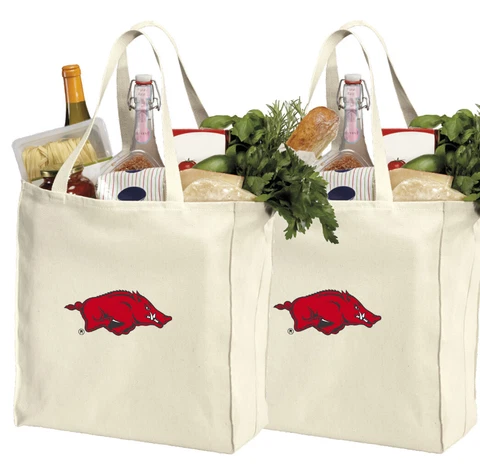 Arkansas Razorbacks Shopping Bags Grocery Bag 2 PC SET NATURAL COTTON SHOPPERS! Cover
