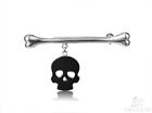 Black Onyx & 925 Sterling Silver Carved Crystal Skull Brooch with 925 Sterling