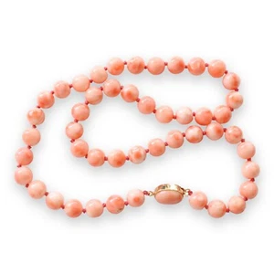 Vintage Angle Skin Coral Bead Necklace Pink Coral 20 inches long 9.5mm Beads - Picture 1 of 3
