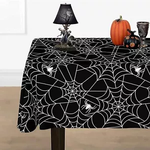 Spider Web Tablecloth for Halloween Party Decorations, 2 Pack Plastic Halloween - Picture 1 of 7