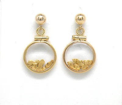 Genuine natural gold nuggets in 14k yellow gold filled dangle earring New - Image 1 of 4