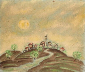 VINTAGE EXPRESSIONIST OIL PAINTING LANDSCAPE VILLAGE - Picture 1 of 11