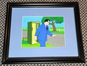 SUPERMAN AQUAMAN HOUR PRODUCTION ANIMATION CEL FRAMED OF CLARK KENT PAINTED  BG - Picture 1 of 1