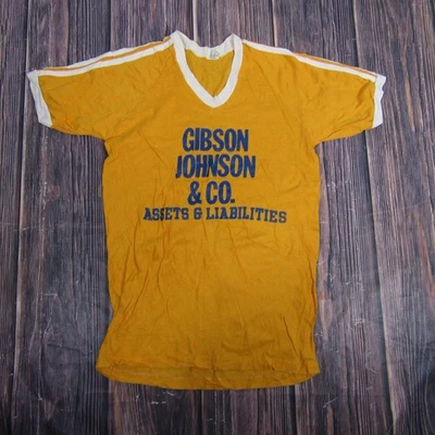 Camisa De Colección Gibson Johnson & Co Para Hombre Mediana Amarillo Timbre Gráfico Deportivo-T Años 70 Foto 1 de 4
