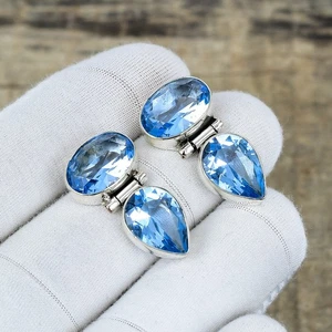 Amazing Tanzanite Gemstone Earrings 925 Sterling Silver Handmade Jewelry Gift - Picture 1 of 4