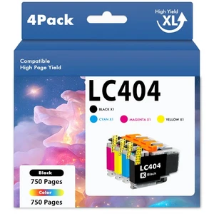 4 Pack LC404 LC-404 Ink Cartridges Compatible for Brother MFC-J1205W MFC-J1215W - Picture 1 of 6