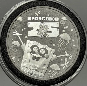 SpongeBob Square Pants 25° collezione moneta rara 1 oncia troy .999 argento fine tondo - Foto 1 di 14