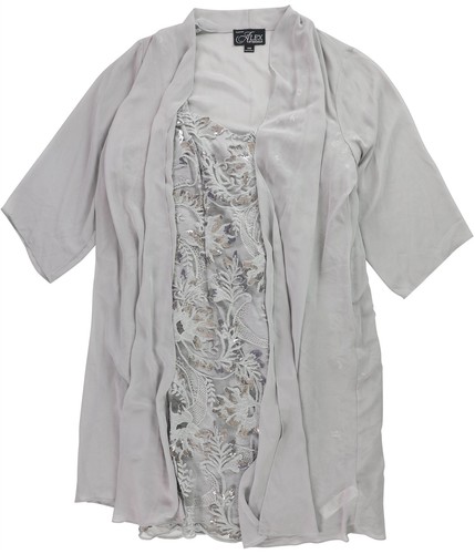 VALENTINO Abito vestito donna Alex Evenings in pizzo ricamato grigio taglie forti 14W