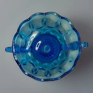 Vintage Anchor Hocking Fairfield Blue Double Handle Glass Bowl Candy Nut Trinket - Picture 1 of 5