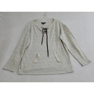 Chaps Womens Medium Off White Thermal Top Long Sleeve Lace Up Collar Pullover - Image 1 of 4