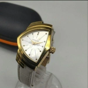 Hamilton Wristwatch 6334 Ventura Triangle White Dial Gold Case Boxed New Battery - Picture 1 of 14