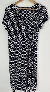 Wostalagic Charm Women’s Size XL Wrap Dress Diamond Print Nautic Blue White - Picture 1 of 8