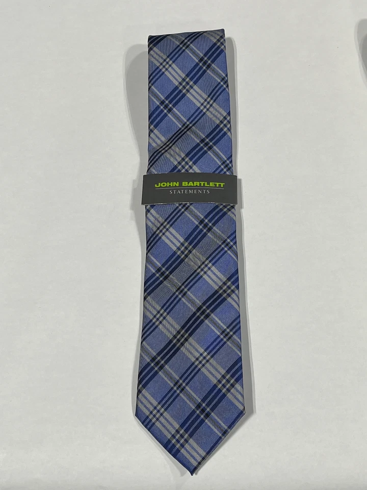 Mens John Bartlett Statements Blue Plaid Pattern Tie NEW - Image 1 of 3
