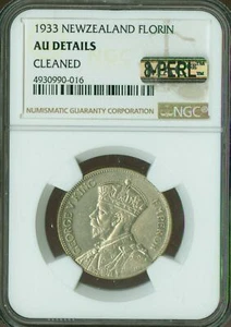 1933 NEW ZEALAND FLORIN NGC AU58 MAC 8 PERL FIRST STRIKE * - Picture 1 of 2