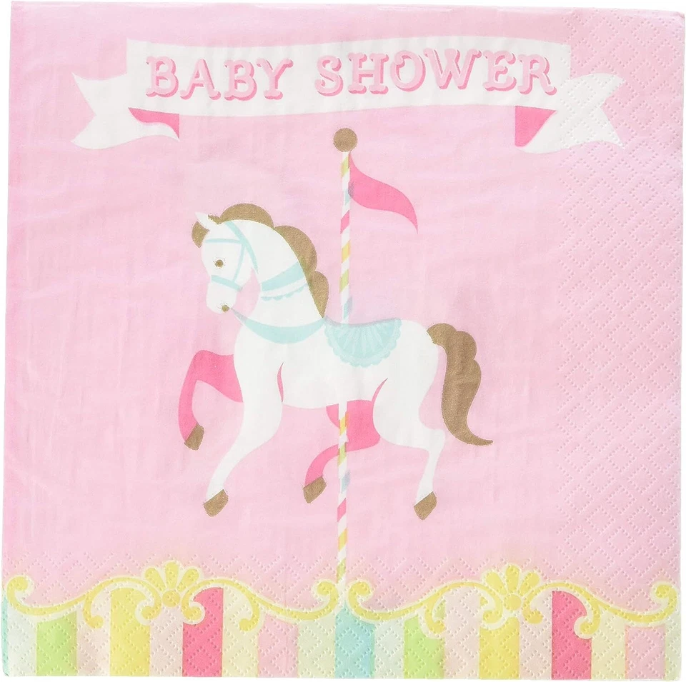 Carousel Cute Nursery Animals Baby Shower Party Paper Luncheon Napkins - Image 1 of 1