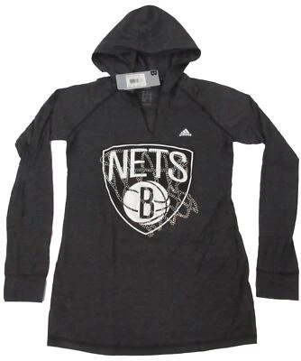 Brooklyn Nets Womens Size S-M-L-XL-2XL Black Adidas Long Sleeve Hooded Shirt $33 - Image 1 of 4