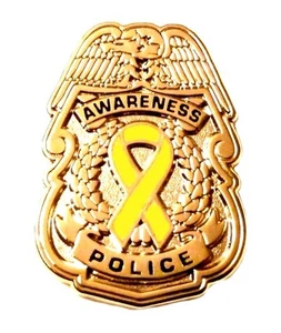 Yellow Awareness Ribbon Pin Police Badge Security Sheriff Cancer Cause Gold New - Picture 1 of 5