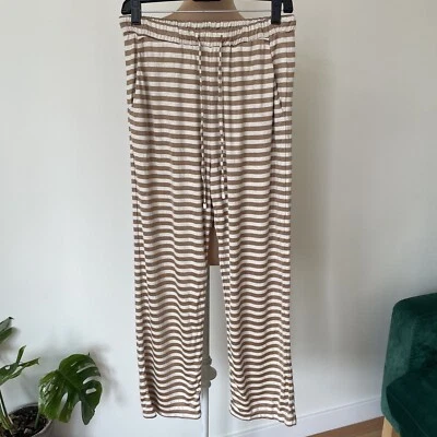 MaxMara Leisure Elvira Rayas Crudo Marrón Lino Elastizado Jersey Pantalón Recto Foto 1 de 4