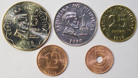 1995-1998 Philippines Type Set ~ (5) Coins ~ 5P, 1P, 25S, 10S & 5S ~ BL3 Cover