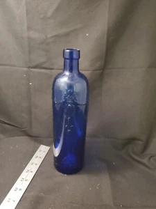 Cobalt, Dark Blue Ornate Recycled Glass Bottle Made In Spain Baskets of Roses - Picture 1 of 7