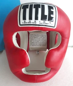 TITLE Boxing Full Face Training Headgear Composition: Leather Red/White ~ Size M - Picture 1 of 20