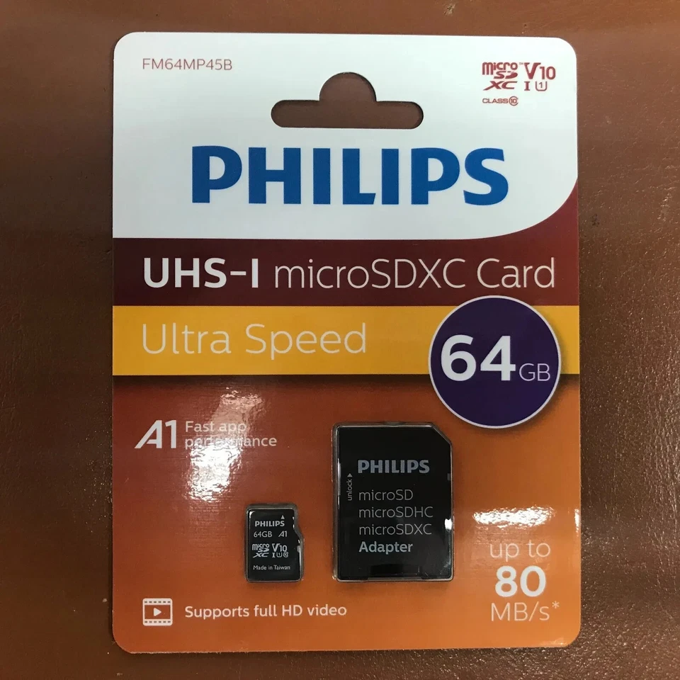 NEW Philips 64 GB Micro SD Memory Card Ultra Speed Class 10 SDHC SD Adapter SDXC - Image 1 of 2