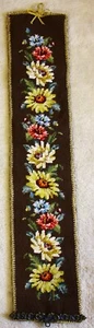 Vintage Handmade Finished Needlepoint Flowers Wall Hanging Bell Pull 30"x6" - Picture 1 of 10